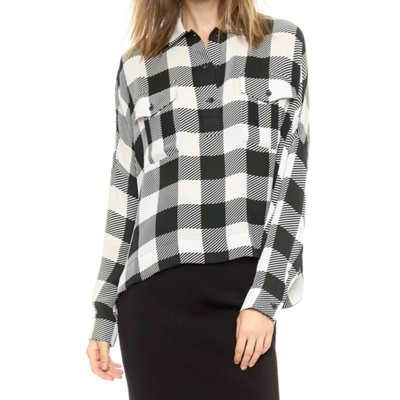 NWOT RAG&BONE 100% Silk Green Plaid Carley Shirt